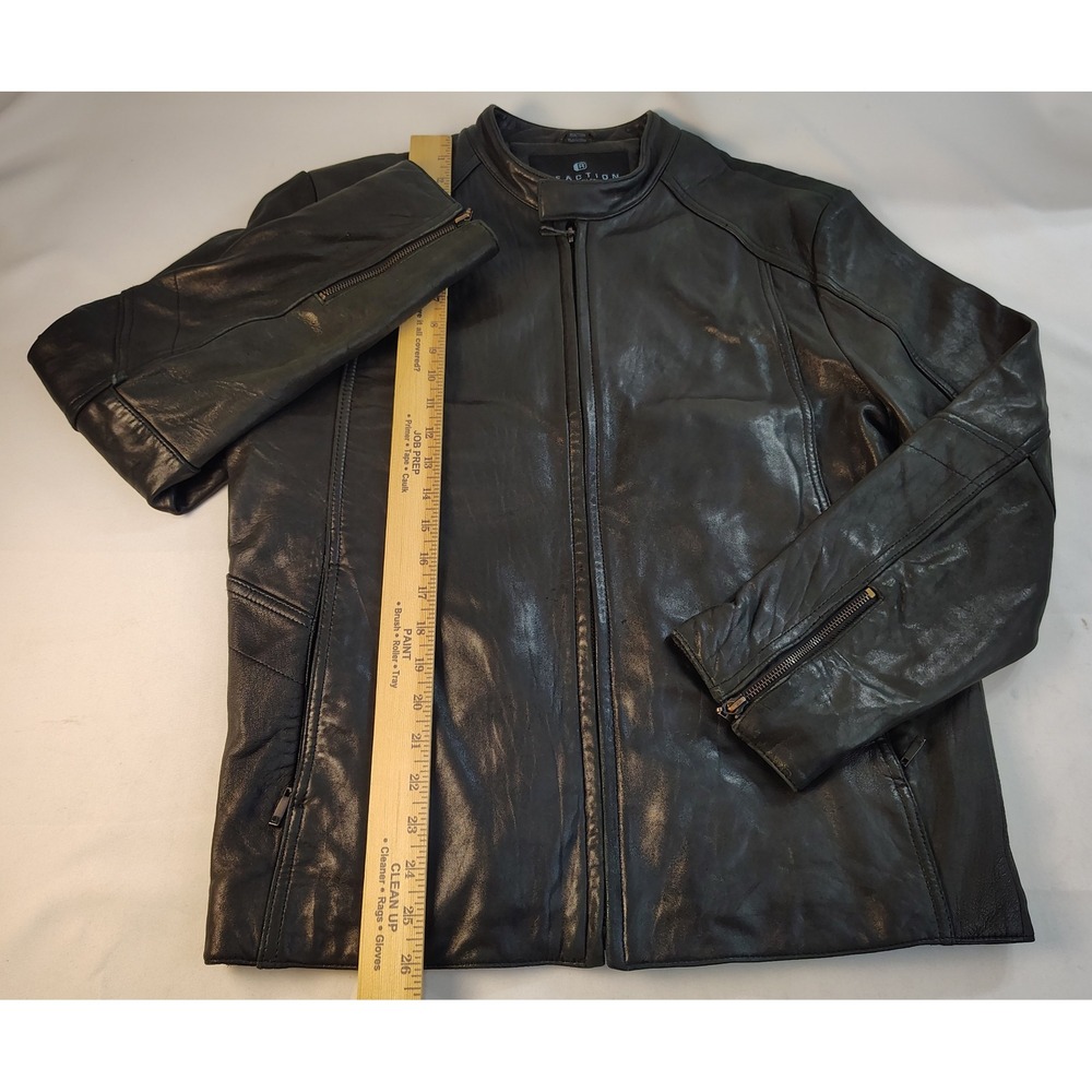 Kenneth Cole Reaction Mens Black Genuine Leather Cafe Racer Moto Jacket Size M - Picture 4 of 7